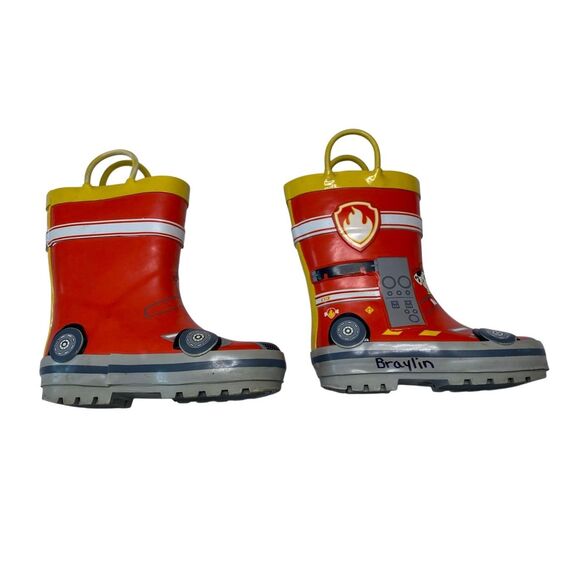 Paw Patrol Braylin Boys 7/8 Firetruck Marshall Character Pull On Rain Boots - Picture 2 of 9